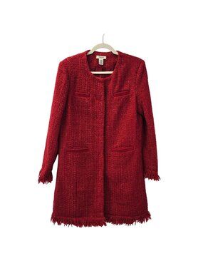 Vertigo Paris Wool Blend Tweed Metallic Fringe Accent Coat Size L